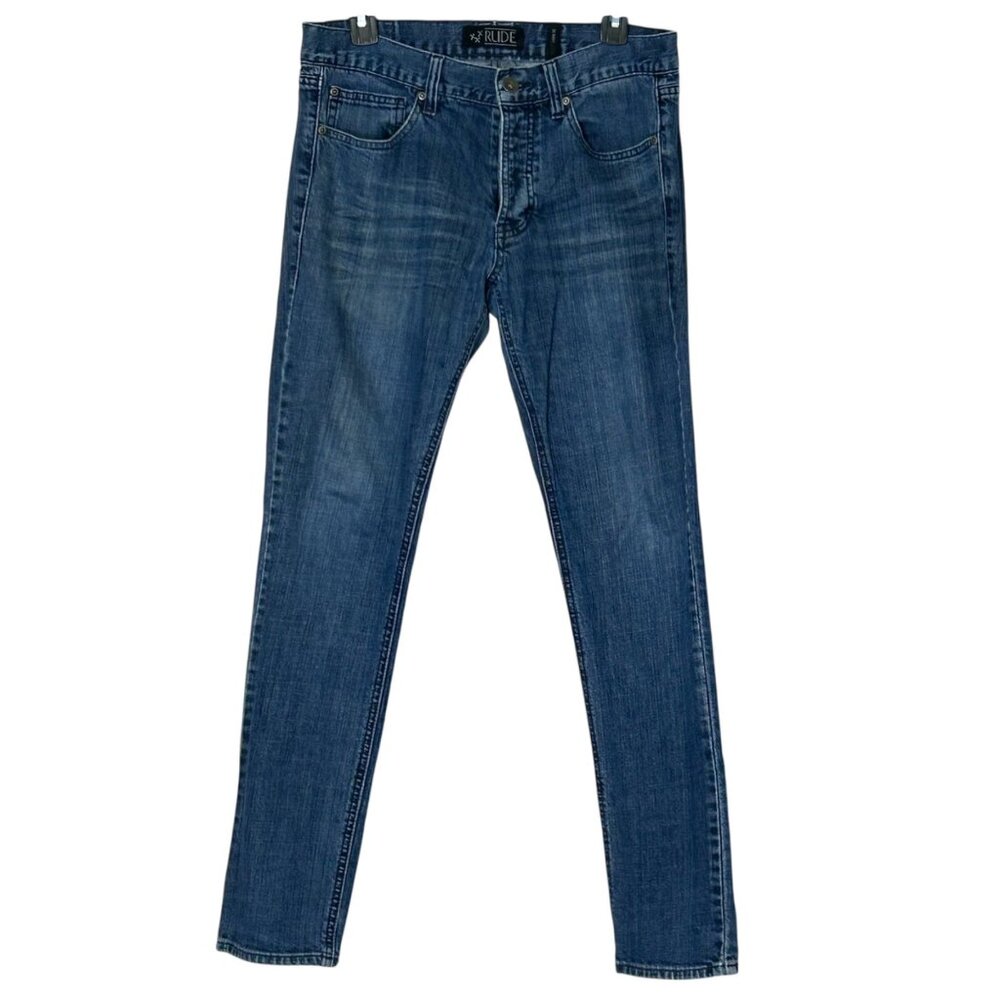 Men Rude 32/30 Skinny Button-fly Blue Jeans